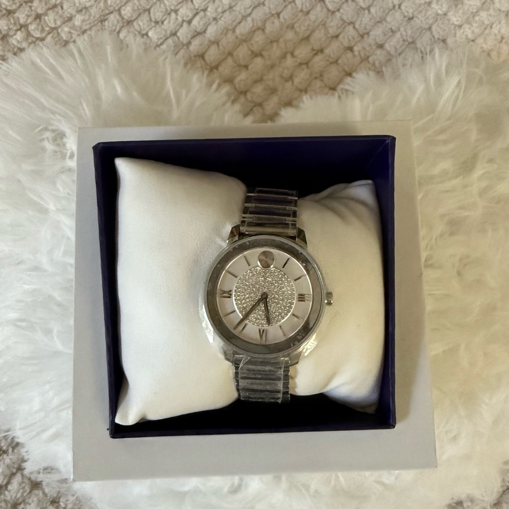 NEW Movado Watch- Silver Watch with Crystal Accents
